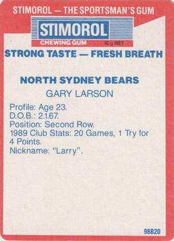 1990 Stimorol NRL #100 Gary Larson Back